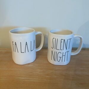 Rae Dunn fa la la and silent night mugs